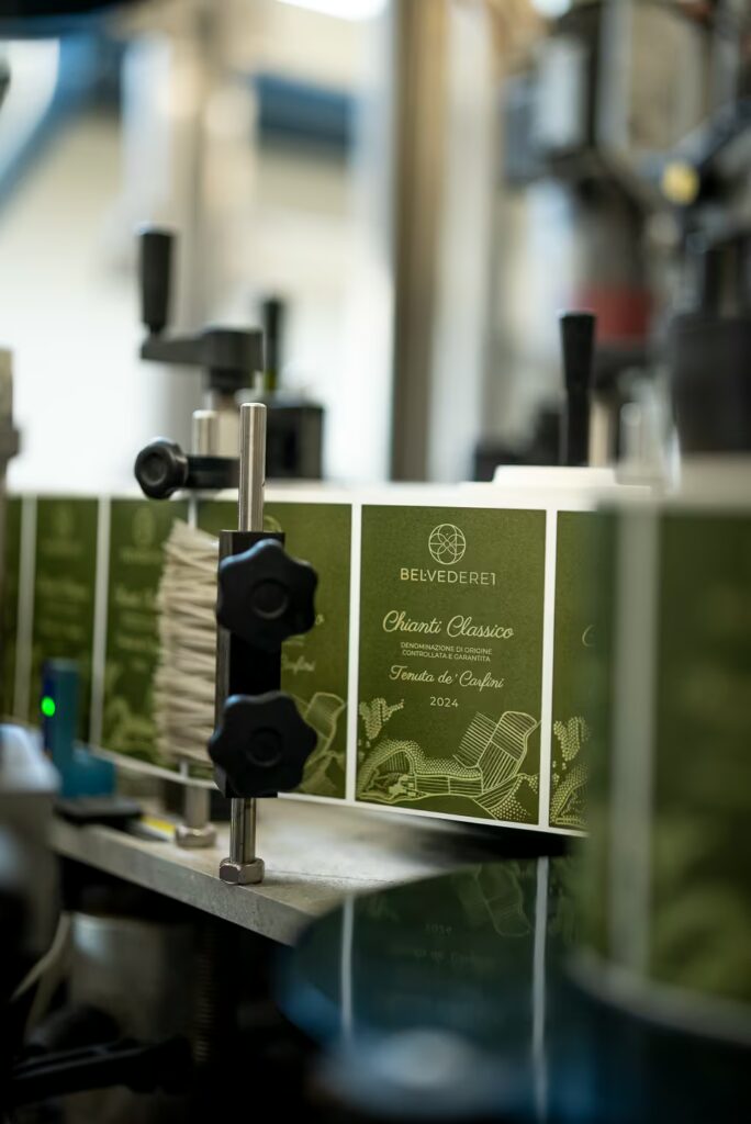 Belvedere1 Chianti Classico wine labels moving through the bottling line